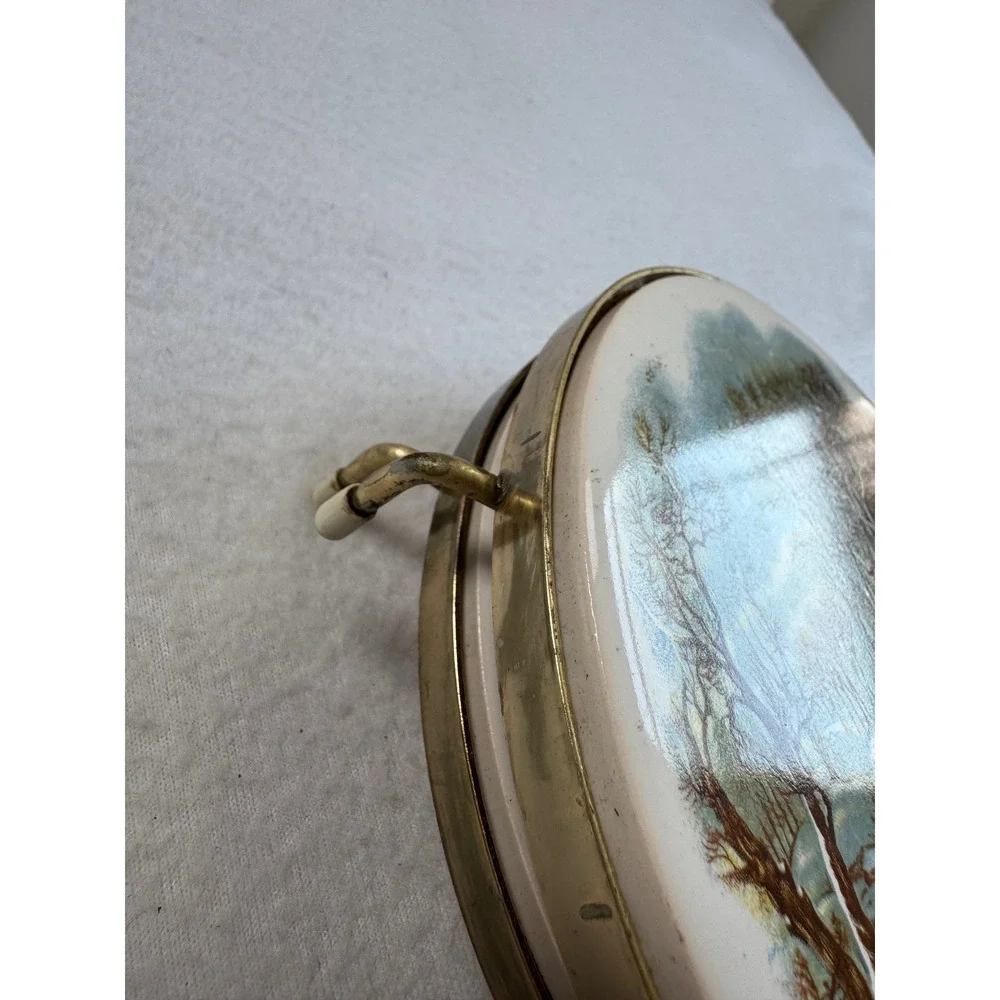 Vintage Currier & Ives Set of 2 Footed Trivets 6